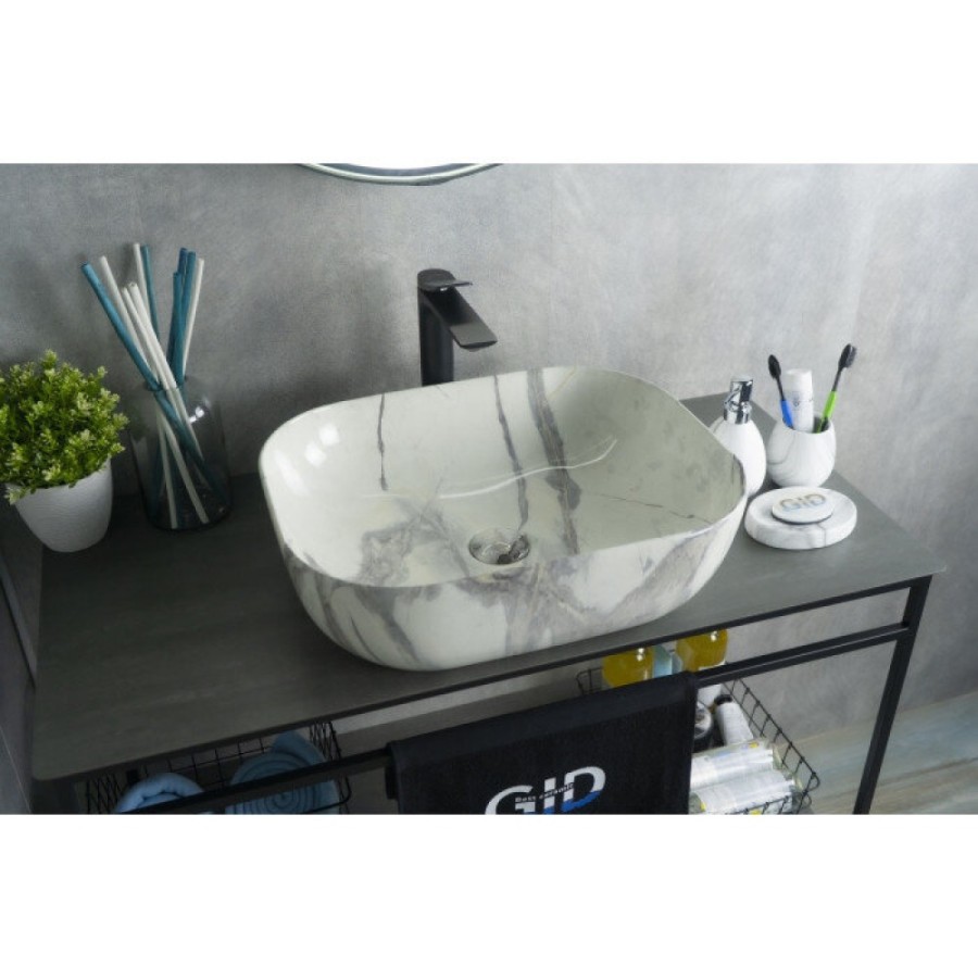 Раковина Gid Geometrico K397G125 54402, 50 см, фаянс, с донным клапаном, под камень глянцевая