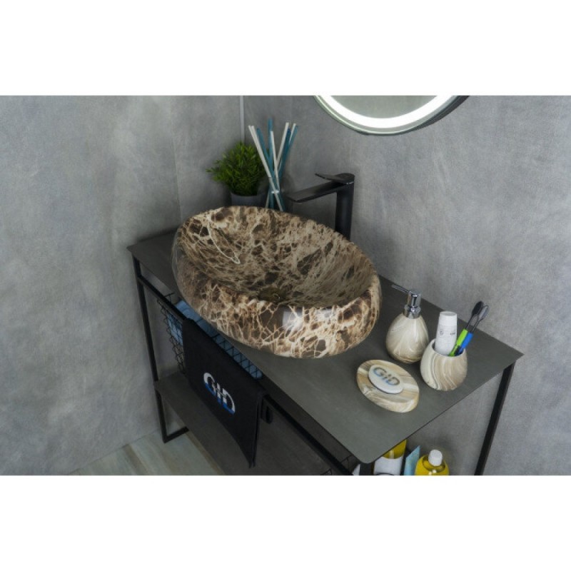 Раковина Gid Lago Mnc168 54409, 60 см, фаянс, с донным клапаном, под камень глянцевая