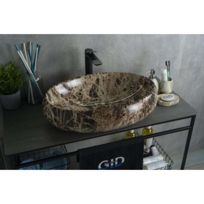 Раковина Gid Lago Mnc168 54409, 60 см, фаянс, с донным клапаном, под камень глянцевая