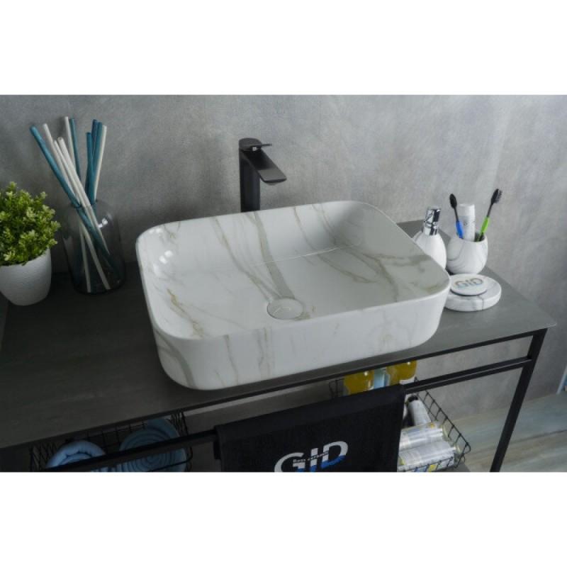 Раковина Gid Geometrico Mnc190 54426, 50 см, фаянс, с донным клапаном, под камень глянцевая