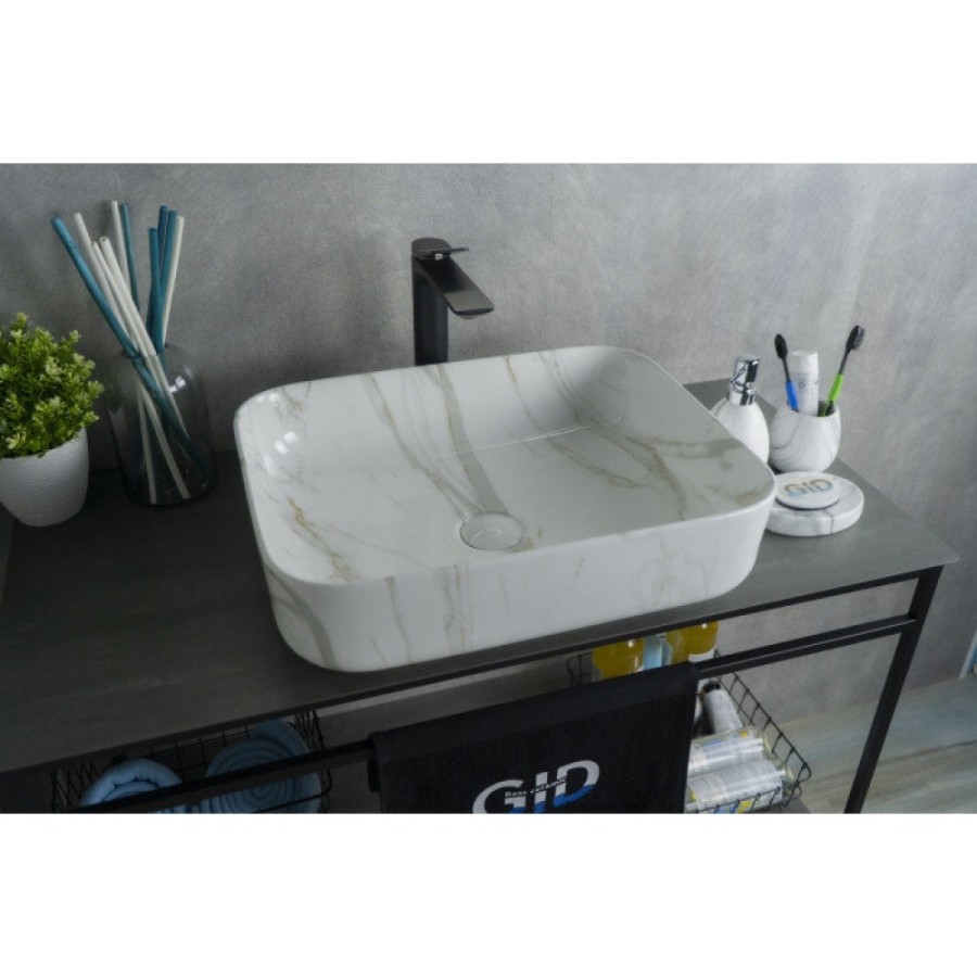 Раковина Gid Geometrico Mnc190 54426, 50 см, фаянс, с донным клапаном, под камень глянцевая