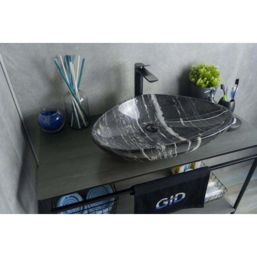 Раковина Gid Creativo Mnc206 54427, 59 см, фаянс, с донным клапаном, под камень глянцевая