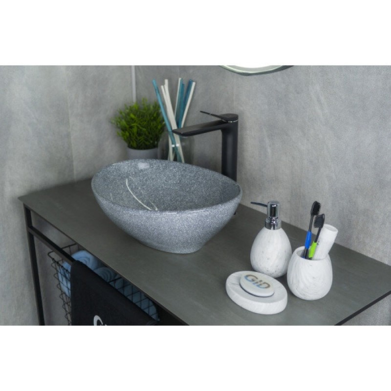 Раковина Gid Lago Mnc331 54430, 41 см, фаянс, с донным клапаном, под камень глянцевая