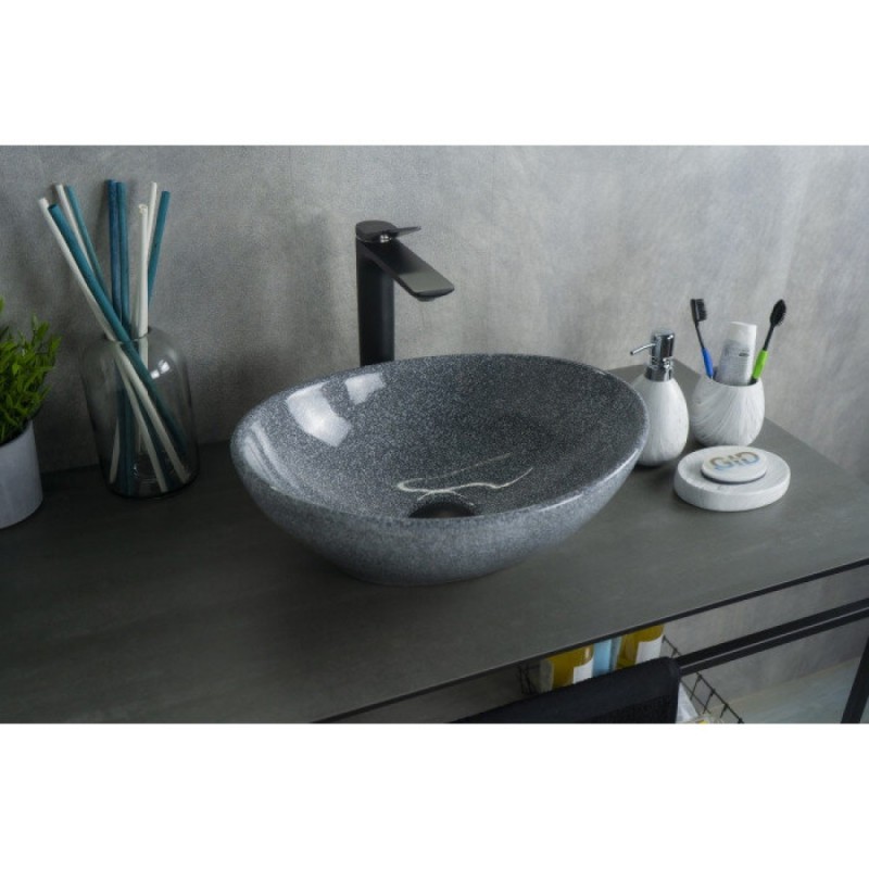 Раковина Gid Lago Mnc331 54430, 41 см, фаянс, с донным клапаном, под камень глянцевая