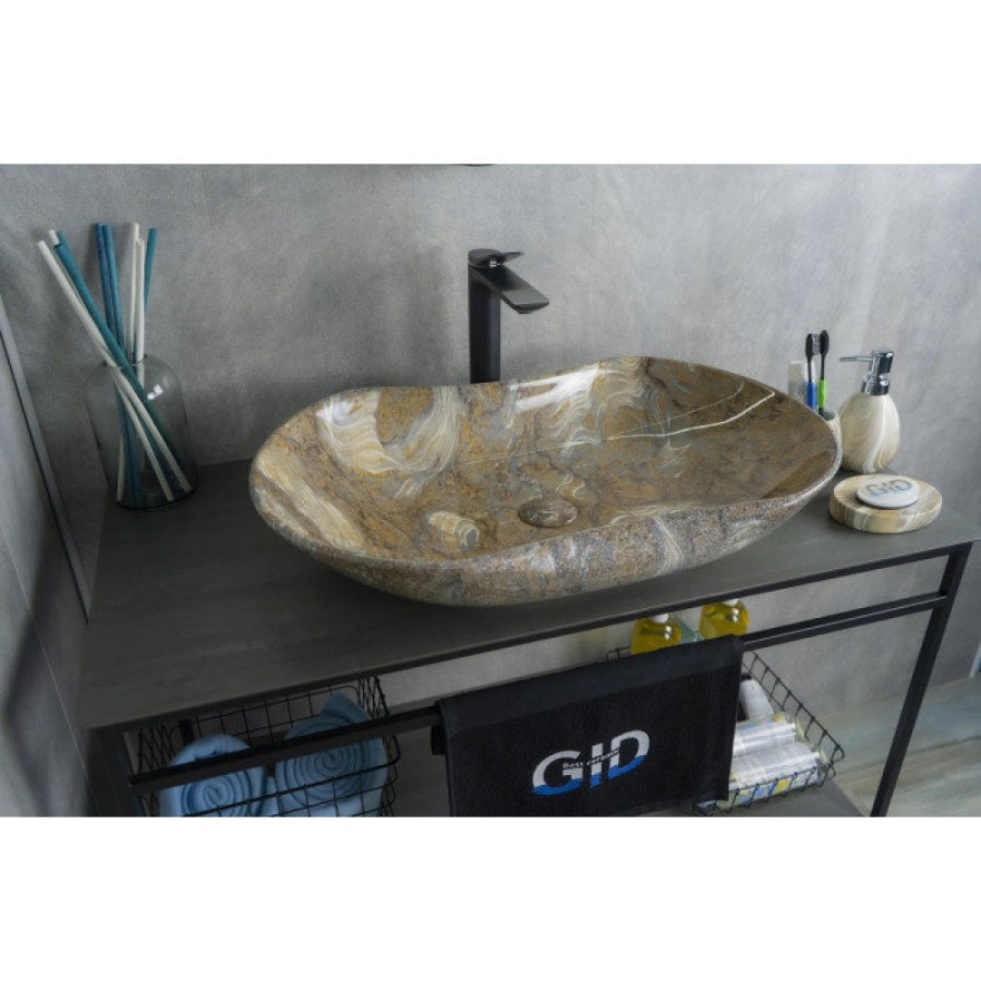 Раковина Gid Lago Mnc503 54440, 66 см, фаянс, с донным клапаном, под камень глянцевая
