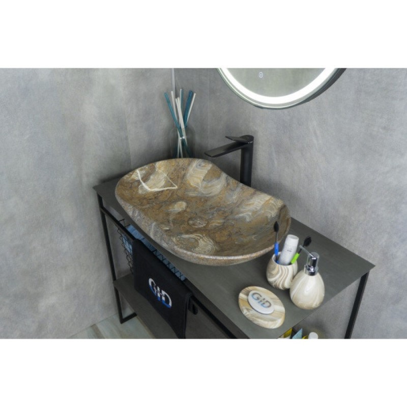 Раковина Gid Lago Mnc503 54440, 66 см, фаянс, с донным клапаном, под камень глянцевая
