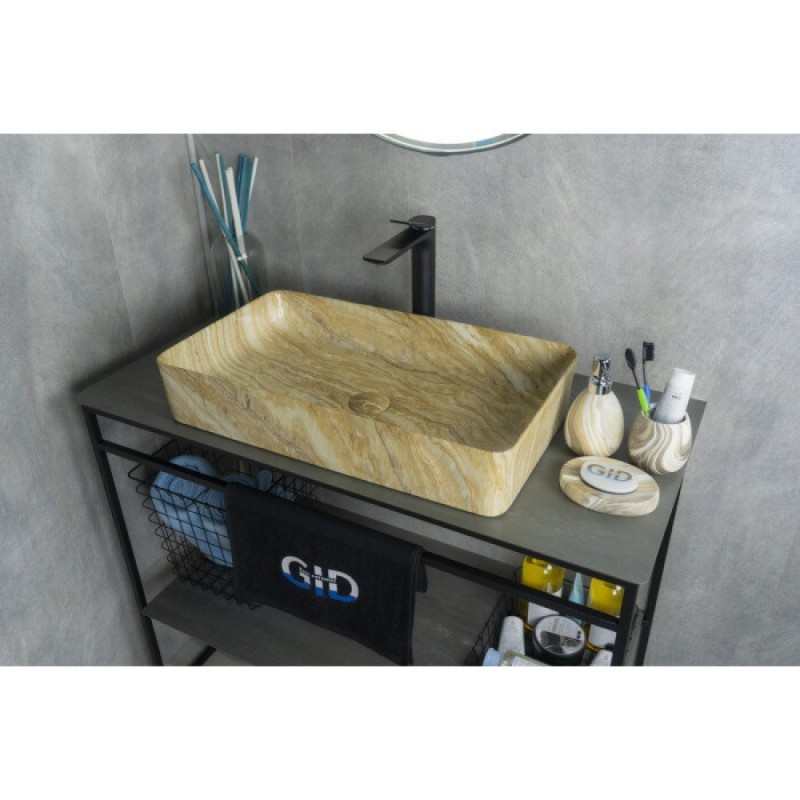 Раковина Gid Geometrico Mnc595 54456, 60 см, фаянс, с донным клапаном, под камень глянцевая