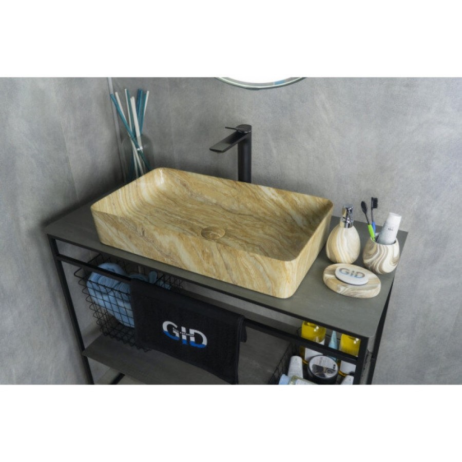 Раковина Gid Geometrico Mnc595 54456, 60 см, фаянс, с донным клапаном, под камень глянцевая