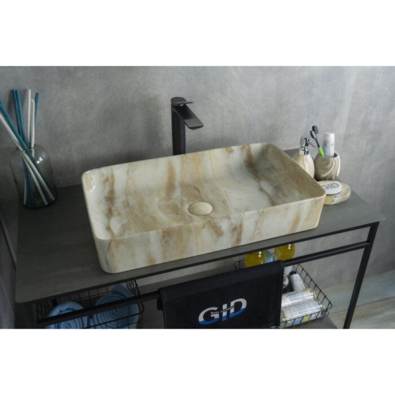 Раковина Gid Geometrico Mnc596 54457, 60 см, фаянс, с донным клапаном, под камень глянцевая