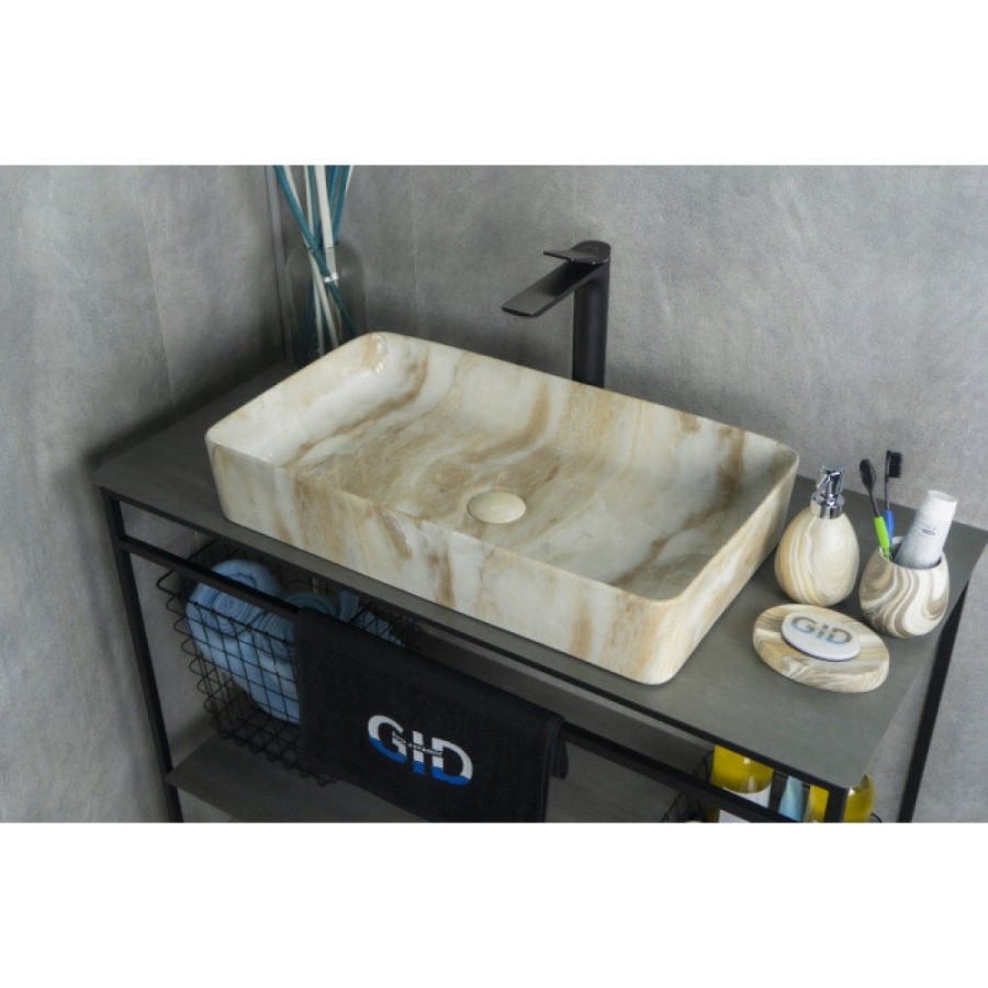 Раковина Gid Geometrico Mnc596 54457, 60 см, фаянс, с донным клапаном, под камень глянцевая