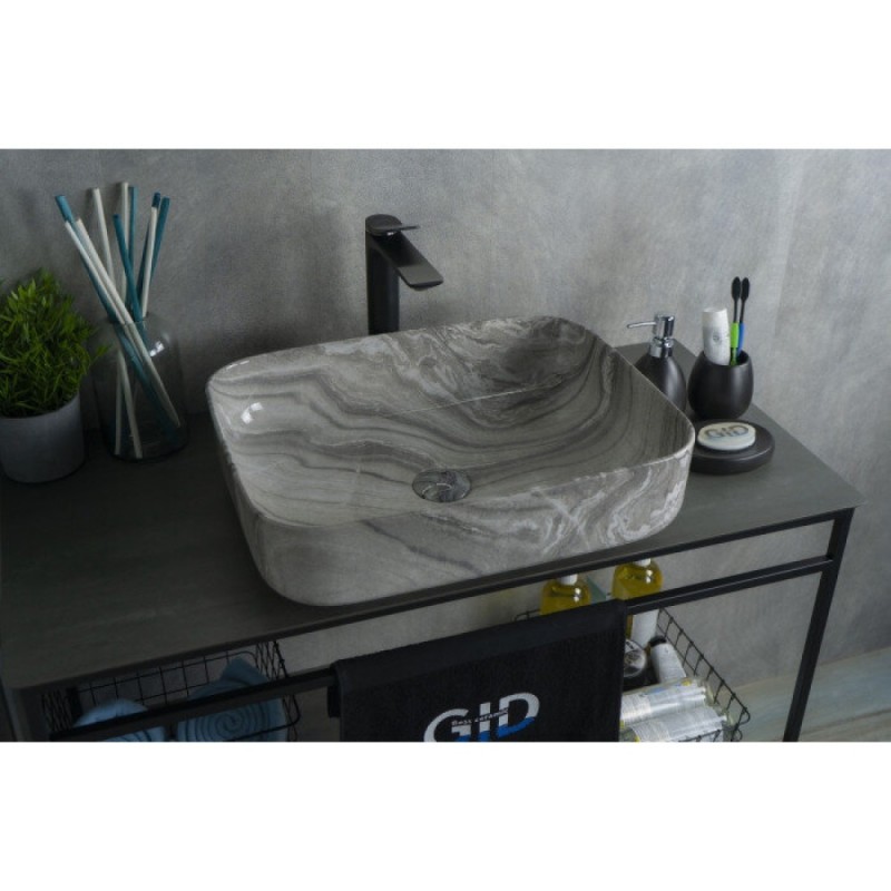 Раковина Gid Geometrico Mnc597 54458, 50 см, фаянс, с донным клапаном, под камень глянцевая