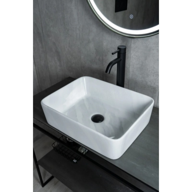 Раковина Gid Geometrico Mnc600 54459, 48 см, фаянс, с донным клапаном, под камень глянцевая