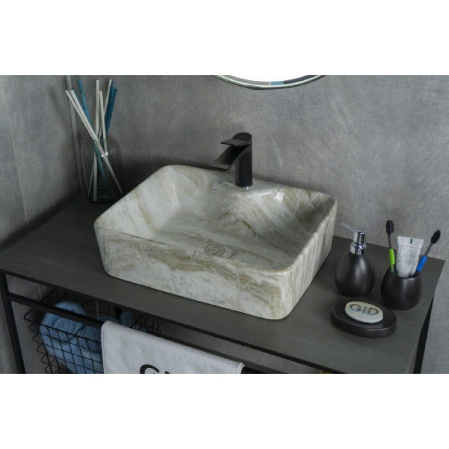 Раковина Gid Geometrico Mnc605 54460, 48 см, фаянс, с донным клапаном, под камень глянцевая
