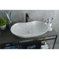 Раковина Gid Lago Mnc503H012 54464, 66 см, фаянс, с донным клапаном, под камень глянцевая