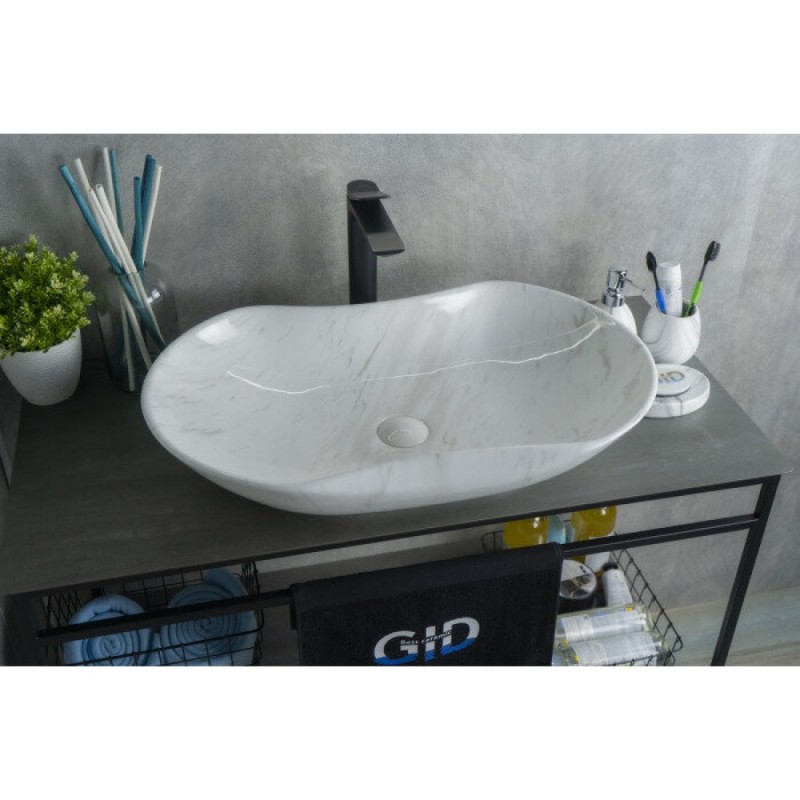 Раковина Gid Lago Mnc503H012 54464, 66 см, фаянс, с донным клапаном, под камень глянцевая