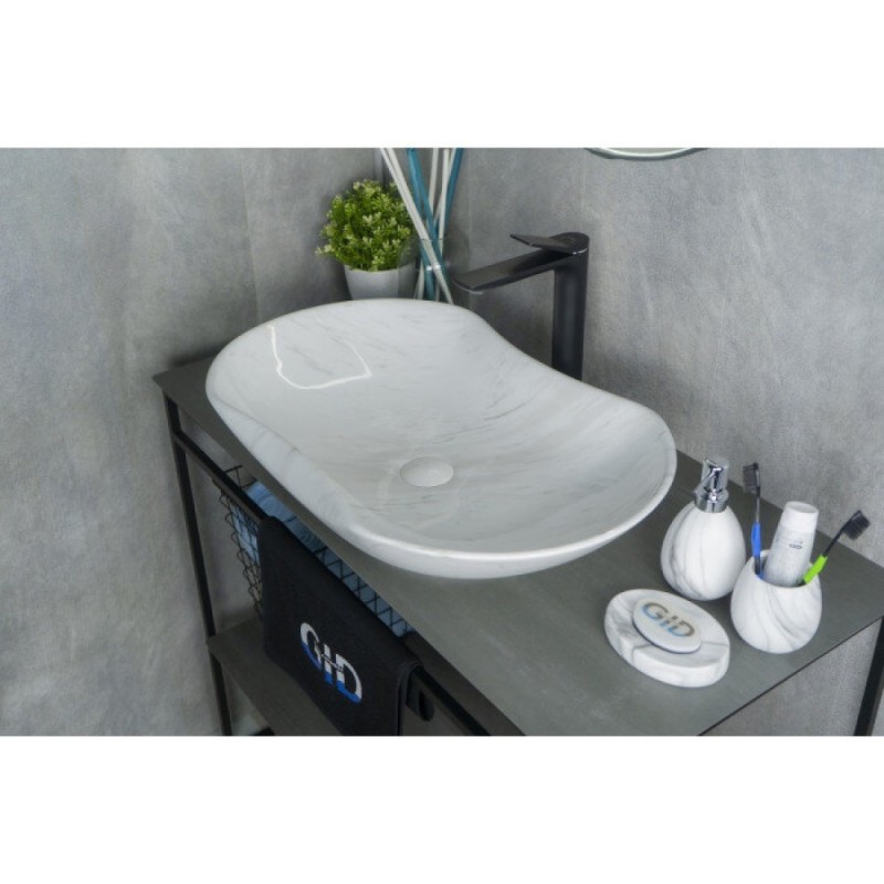 Раковина Gid Lago Mnc503H012 54464, 66 см, фаянс, с донным клапаном, под камень глянцевая