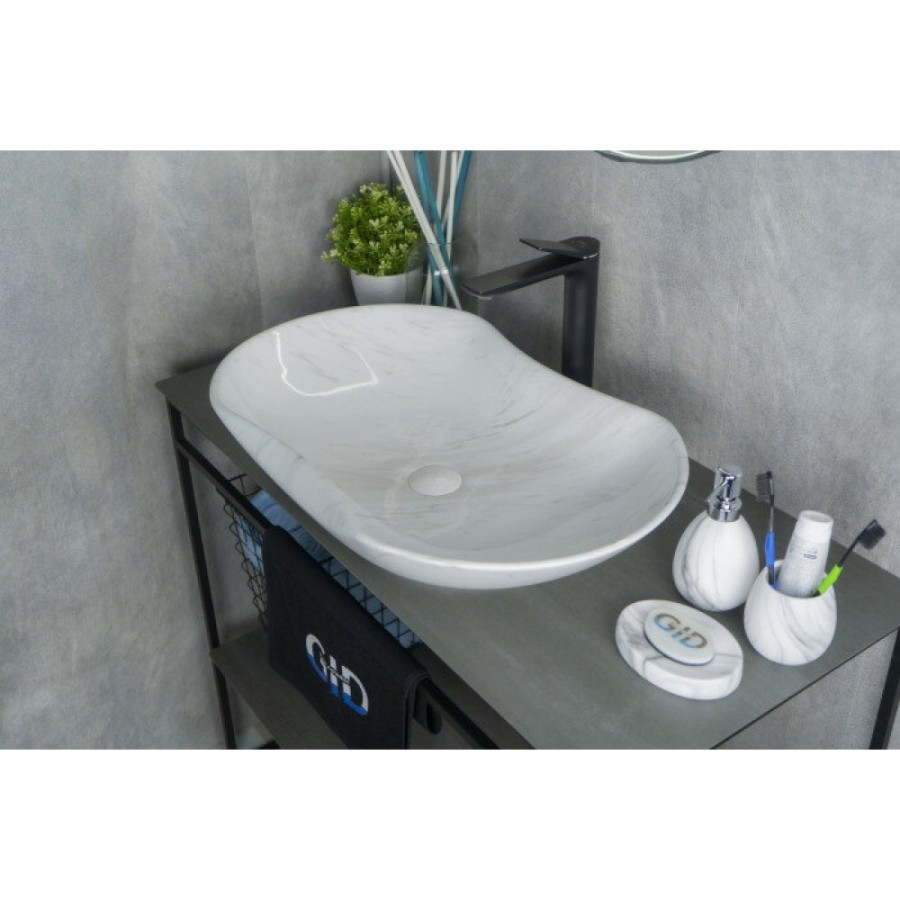 Раковина Gid Lago Mnc503H012 54464, 66 см, фаянс, с донным клапаном, под камень глянцевая