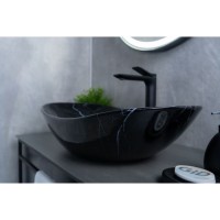 Раковина Gid Lago Bs9811 54467, 61 см, фаянс, с донным клапаном, черная под камень