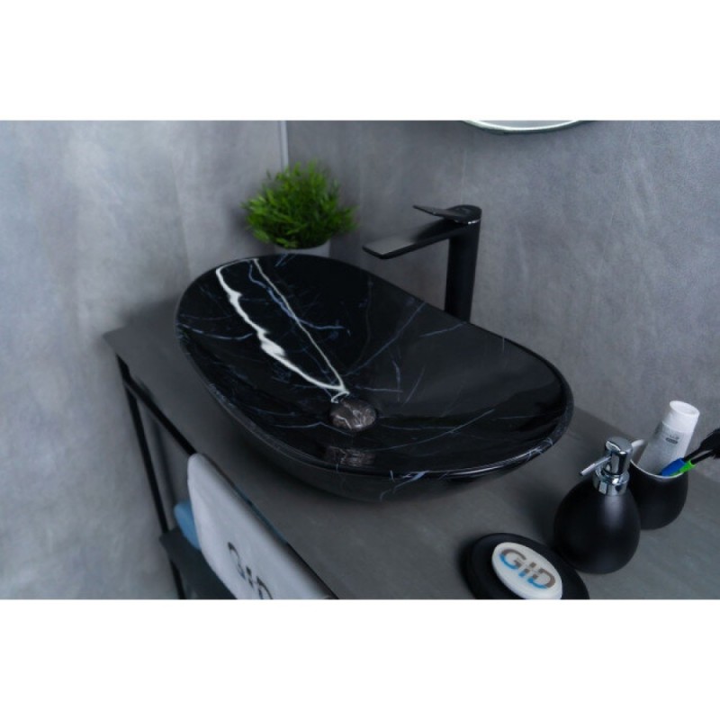Раковина Gid Lago Bs9811 54467, 61 см, фаянс, с донным клапаном, черная под камень