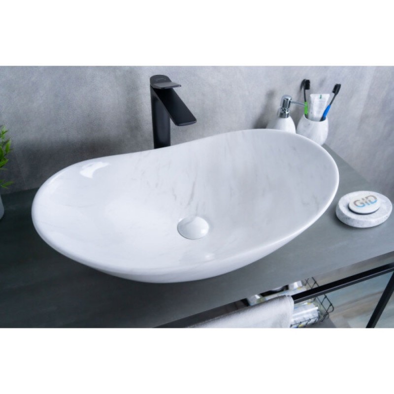 Раковина Gid Lago Ws9811 54468, 61 см, фаянс, белая под камень
