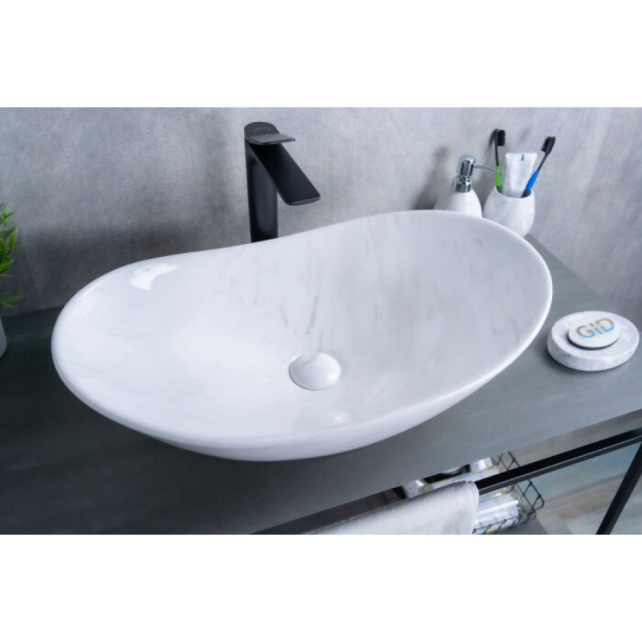 Раковина Gid Lago Ws9811 54468, 61 см, фаянс, белая под камень