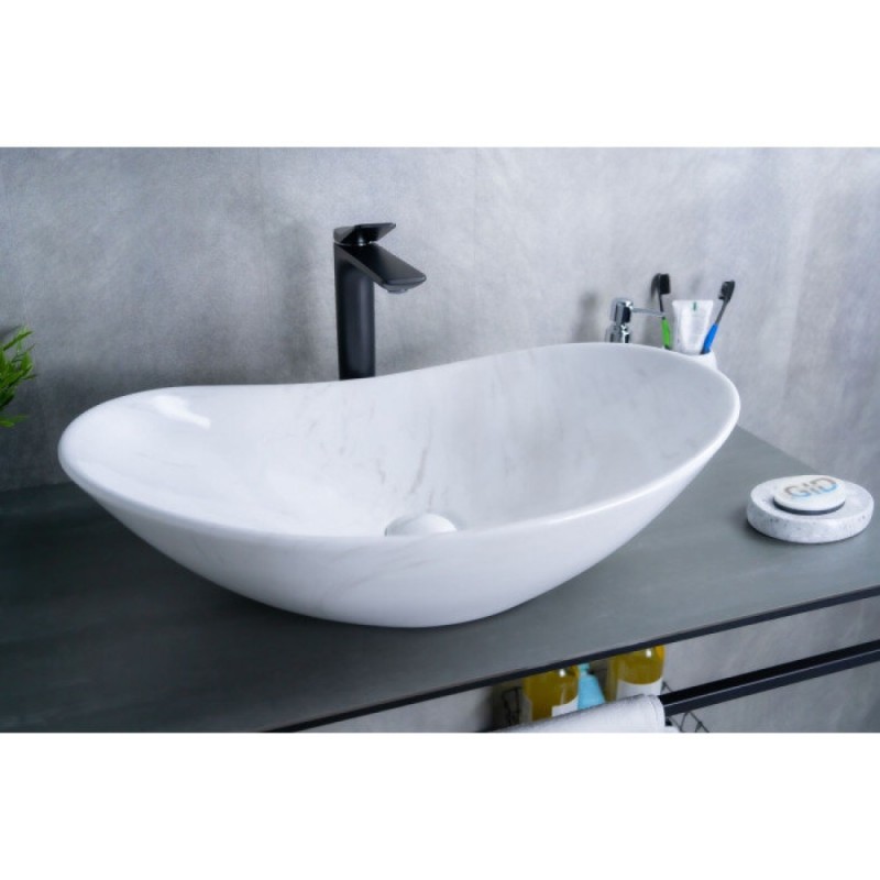 Раковина Gid Lago Ws9811 54468, 61 см, фаянс, белая под камень