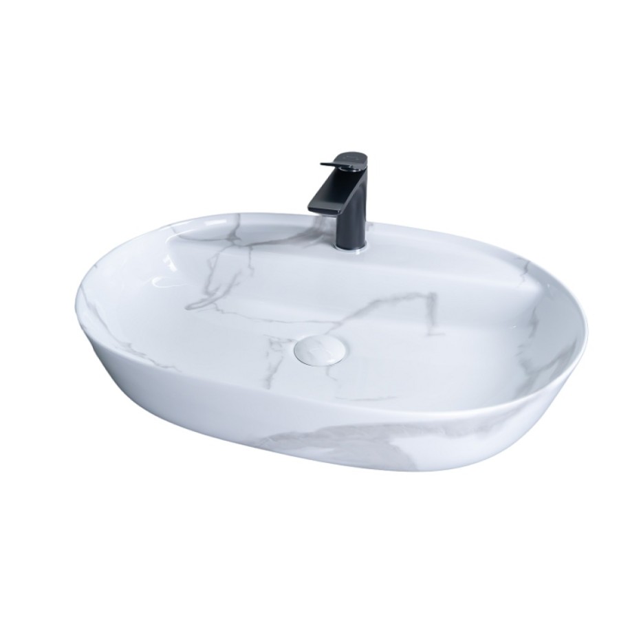 Раковина Gid Lago Mnc346C 54470, 61 см, фаянс, с донным клапаном, под камень глянцевая