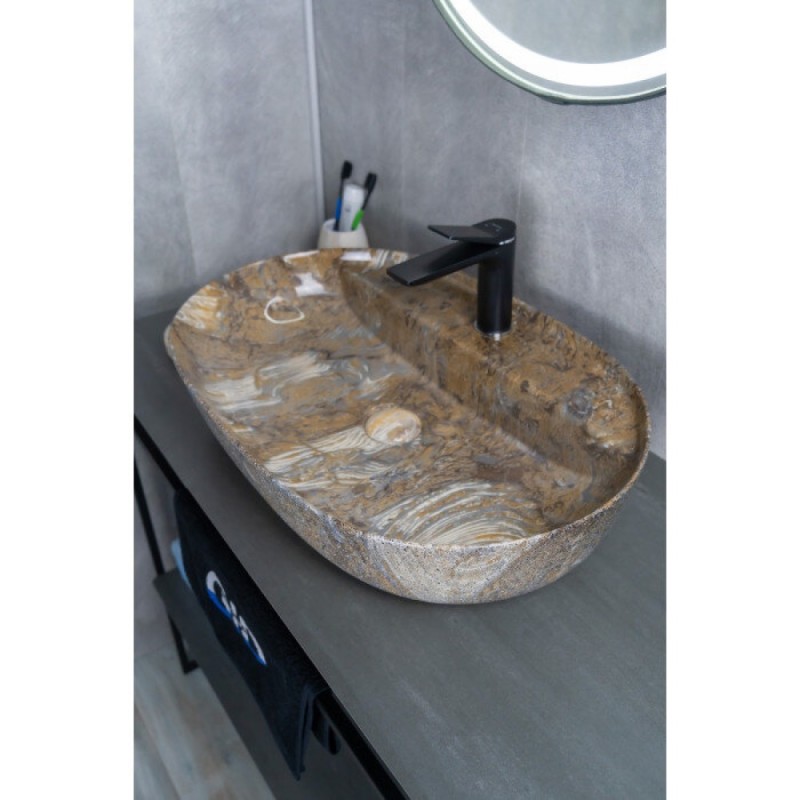 Раковина Gid Lago Mnc346T 54471, 61 см, фаянс, с донным клапаном, под камень глянцевая