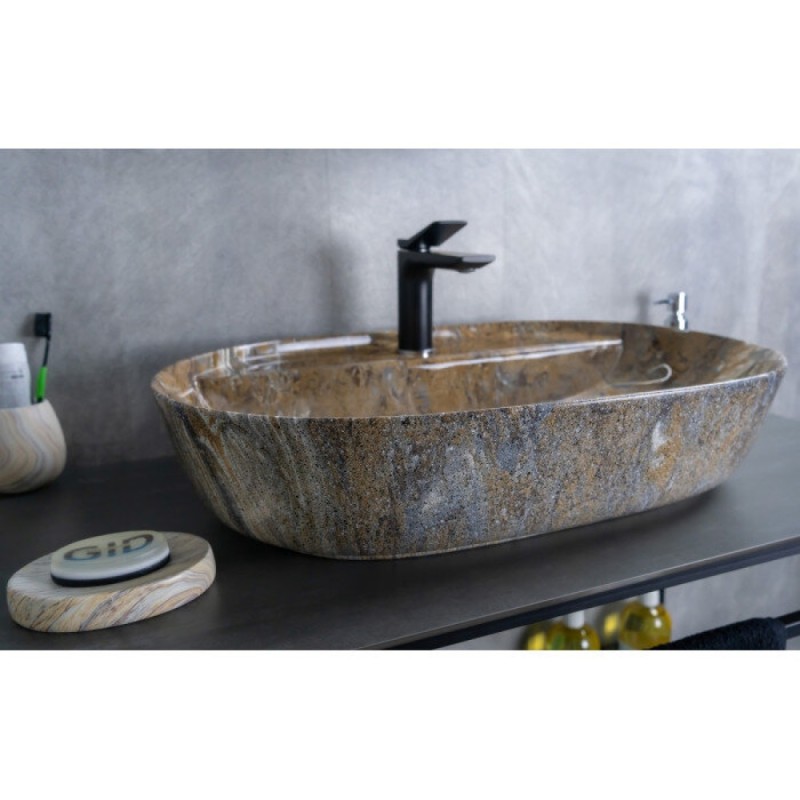 Раковина Gid Lago Mnc346T 54471, 61 см, фаянс, с донным клапаном, под камень глянцевая