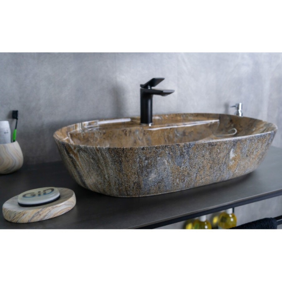 Раковина Gid Lago Mnc346T 54471, 61 см, фаянс, с донным клапаном, под камень глянцевая