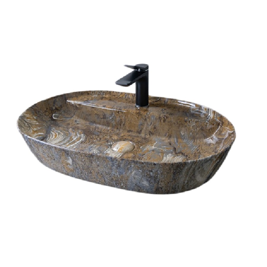 Раковина Gid Lago Mnc346T 54471, 61 см, фаянс, с донным клапаном, под камень глянцевая