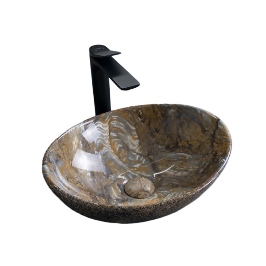 Раковина Gid Lago Mnc138T 54472, 41 см, фаянс, с донным клапаном, под камень глянцевая