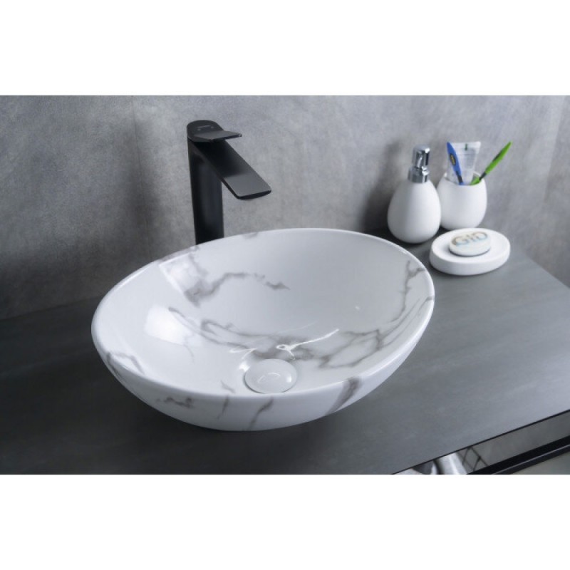 Раковина Gid Lago Mnc138C 54473, 41 см, фаянс, с донным клапаном, под камень глянцевая
