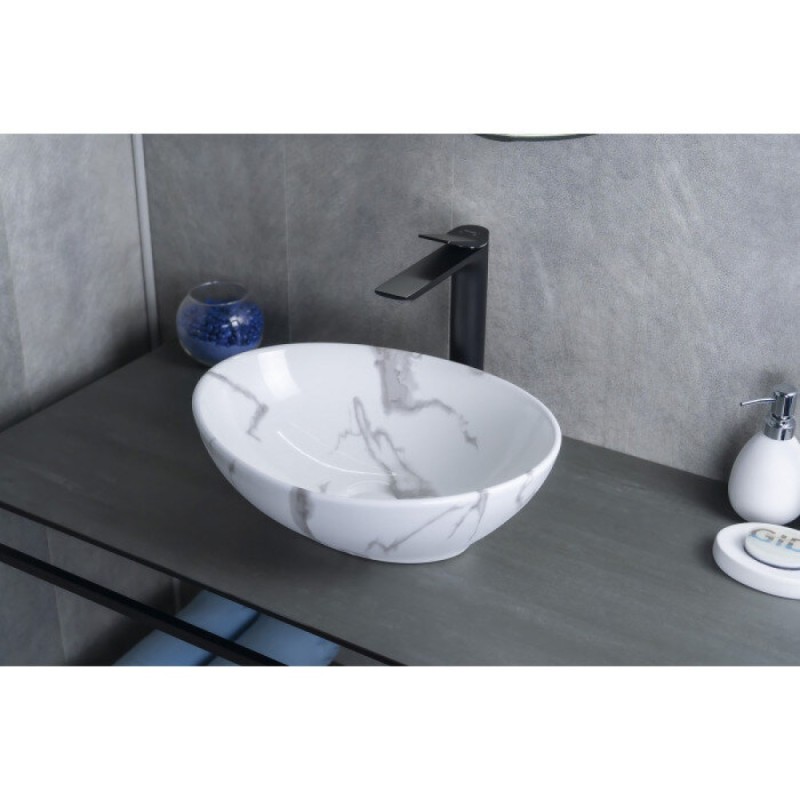 Раковина Gid Lago Mnc138C 54473, 41 см, фаянс, с донным клапаном, под камень глянцевая
