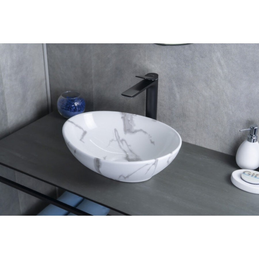 Раковина Gid Lago Mnc138C 54473, 41 см, фаянс, с донным клапаном, под камень глянцевая