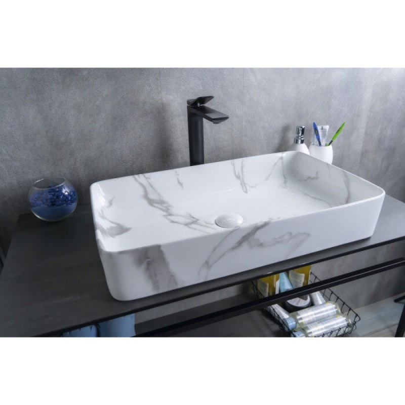 Раковина Gid Geometrico Mnc396C 54476, 60 см, фаянс, с донным клапаном, под камень глянцевая