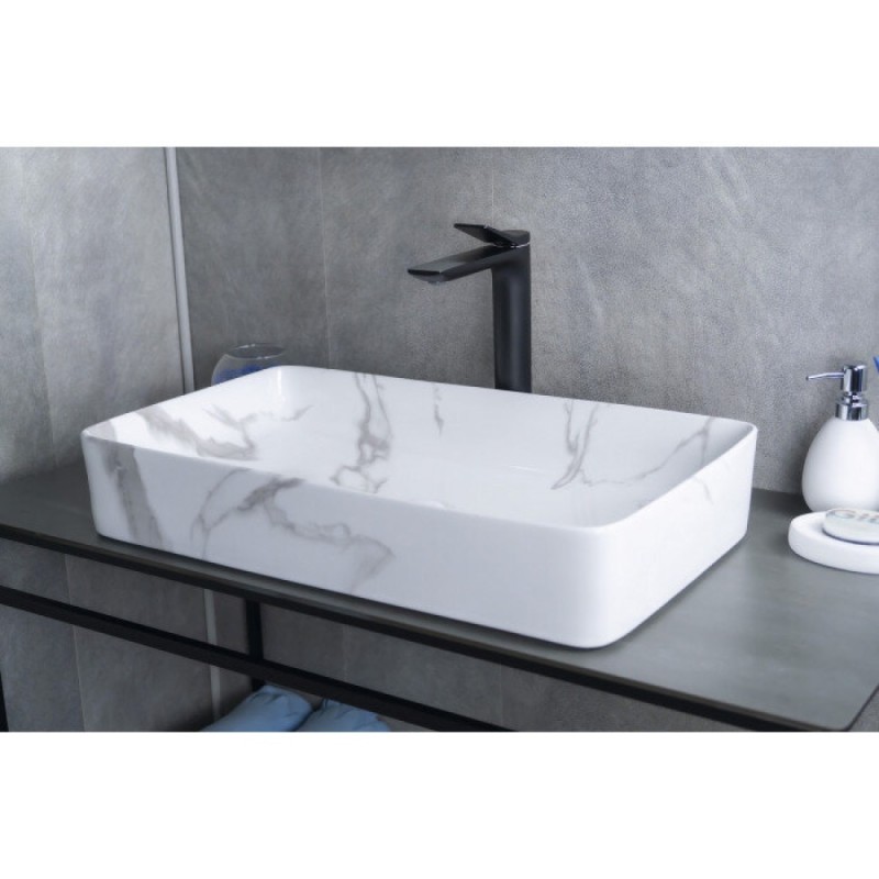 Раковина Gid Geometrico Mnc396C 54476, 60 см, фаянс, с донным клапаном, под камень глянцевая