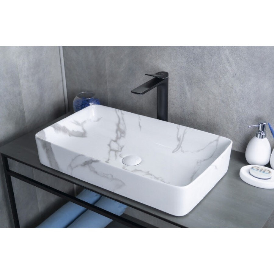 Раковина Gid Geometrico Mnc396C 54476, 60 см, фаянс, с донным клапаном, под камень глянцевая