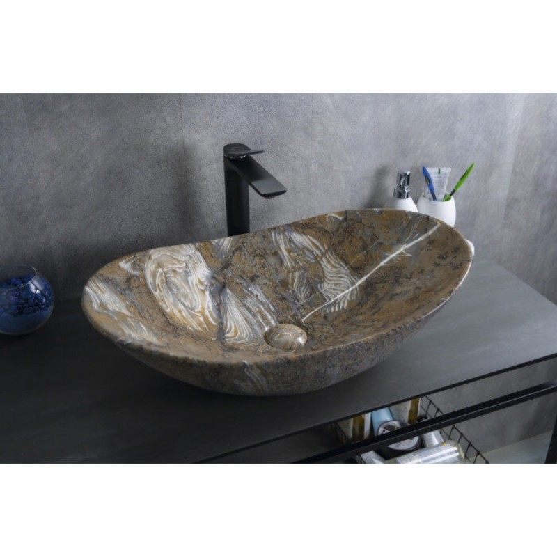 Раковина Gid Lago Mnc811T 54477, 61 см, фаянс, с донным клапаном, под камень глянцевая