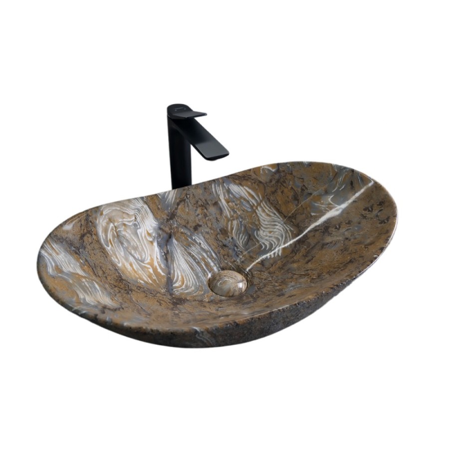 Раковина Gid Lago Mnc811T 54477, 61 см, фаянс, с донным клапаном, под камень глянцевая