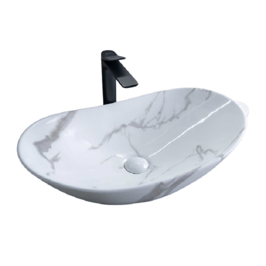 Раковина Gid Lago Mnc811C 54478, 61 см, фаянс, с донным клапаном, под камень глянцевая