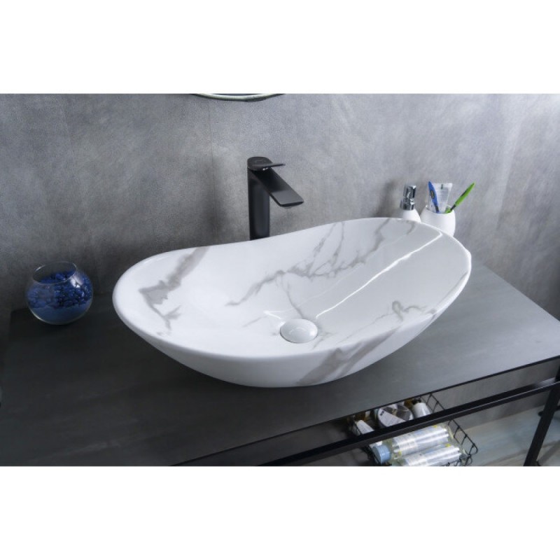 Раковина Gid Lago Mnc811C 54478, 61 см, фаянс, с донным клапаном, под камень глянцевая