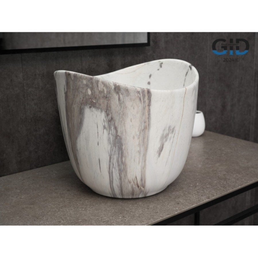 Раковина Gid Creativo Mnc9303 54479, 36 см, фаянс, с донным клапаном, под камень матовая