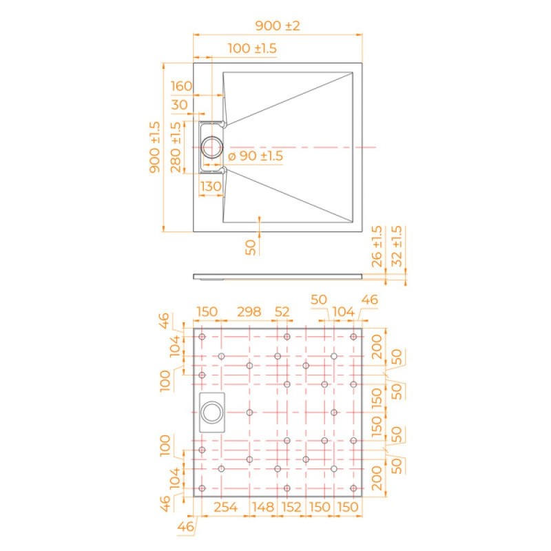 Душевой поддон RGW TUS-099W 55370199-01, 90 х 90 см, квадрат, стеклопластик, цвет белый
