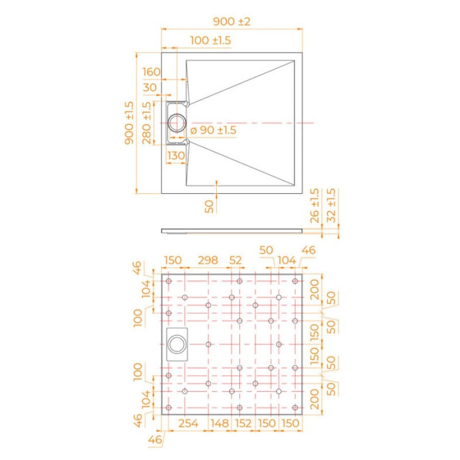 Душевой поддон RGW TUS-099W 55370199-01, 90 х 90 см, квадрат, стеклопластик, цвет белый