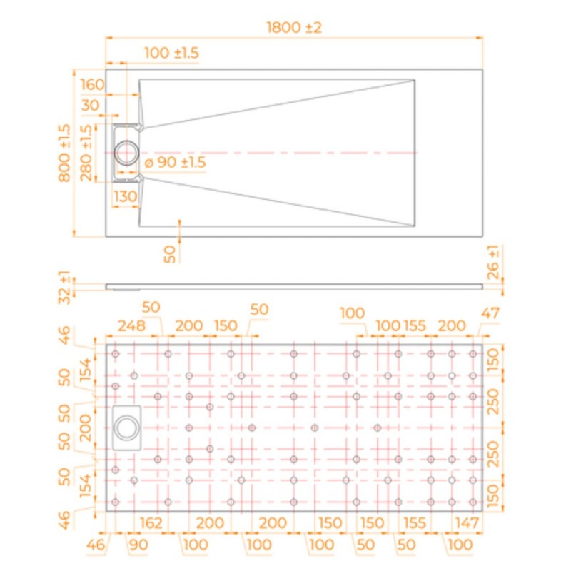 Душевой поддон RGW TUS-188W 553702818-01, 80 х 180 см, прямоугольный, стеклопластик, цвет белый