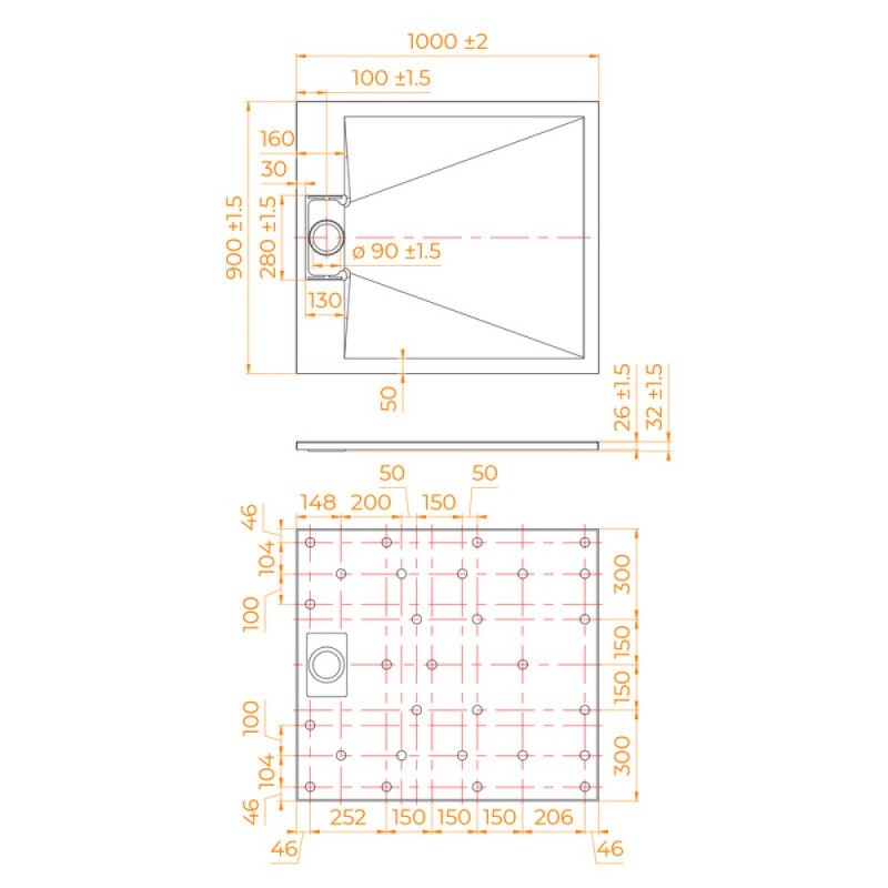 Душевой поддон RGW TUS-109W 553702910-01, 90 х 100 см, прямоугольный, стеклопластик, цвет белый