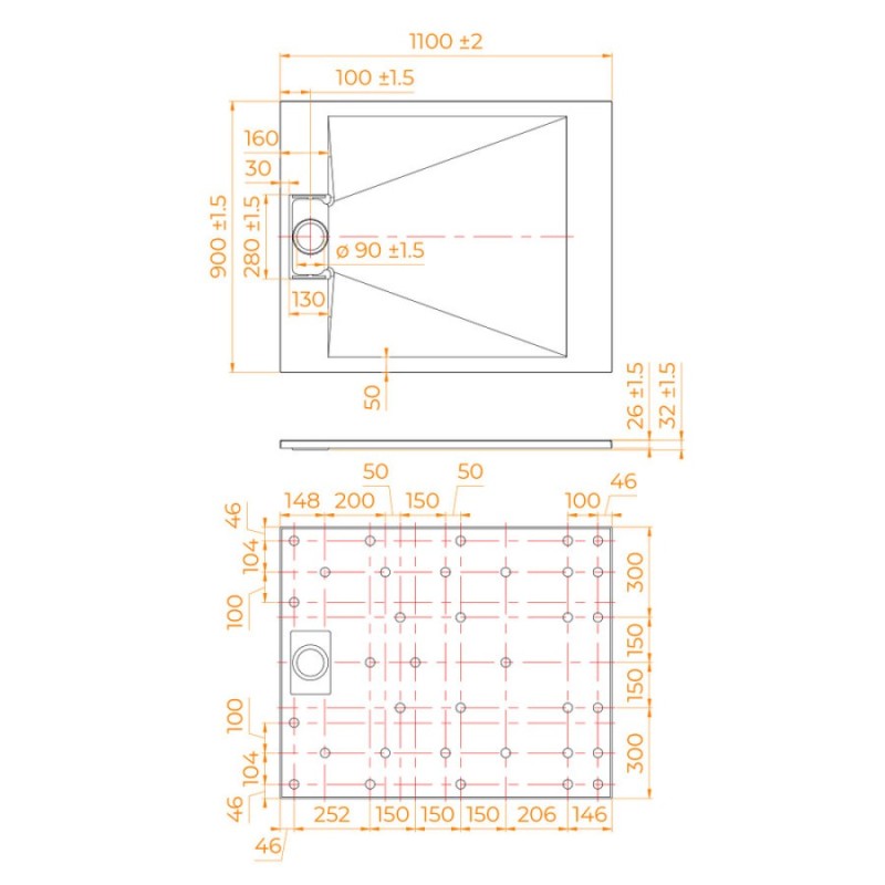 Душевой поддон RGW TUS-119W 553702911-01, 90 х 110 см, прямоугольный, стеклопластик, цвет белый
