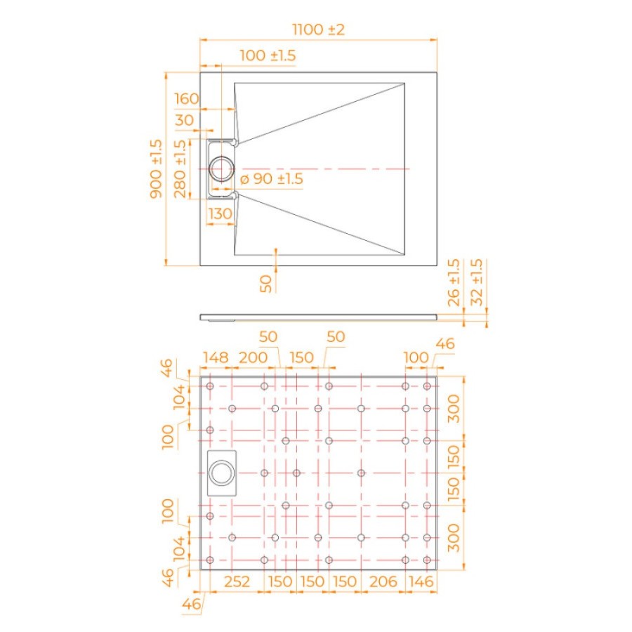 Душевой поддон RGW TUS-119W 553702911-01, 90 х 110 см, прямоугольный, стеклопластик, цвет белый