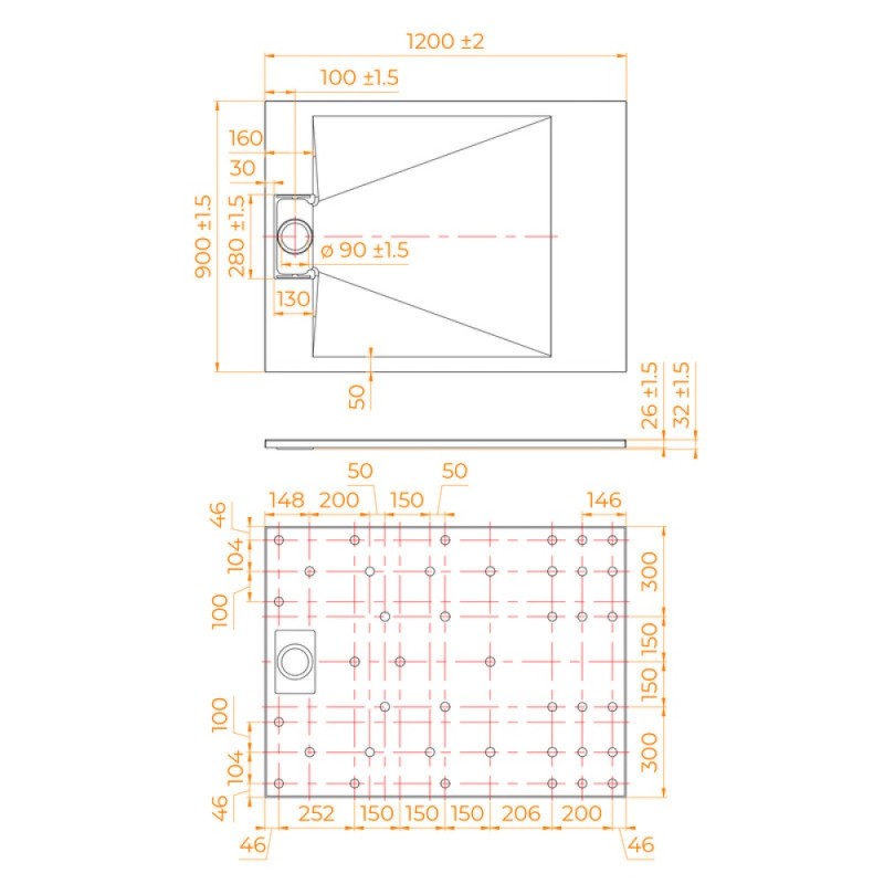 Душевой поддон RGW TUS-129W 553702912-01, 90 х 120 см, прямоугольный, стеклопластик, цвет белый